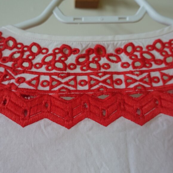 Tory Burch Isla tunic red white embroidered cotton top XS 4 - Picture 9 of 12
